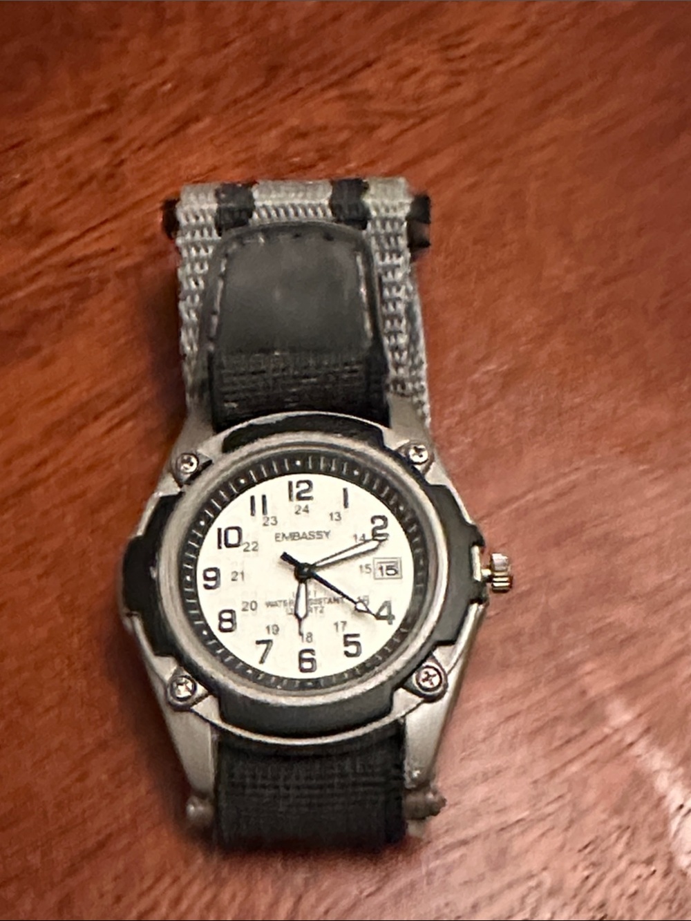Embassy Silver and Black Analog Sport Watch — White Dial